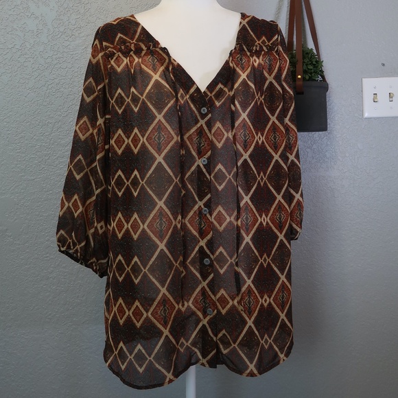 NINE WEST NWT BUTTON UP DIAMOND PATTERN BLOUSE- XL - Picture 1 of 9